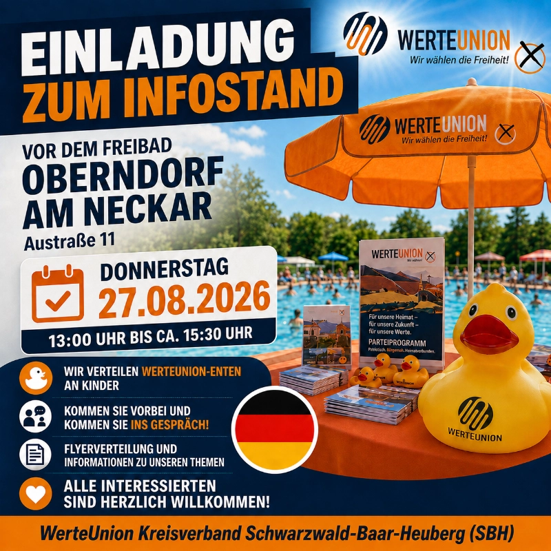 Einladung zum WerteUnion Infostand vor dem Freibad Oberndorf am Neckar